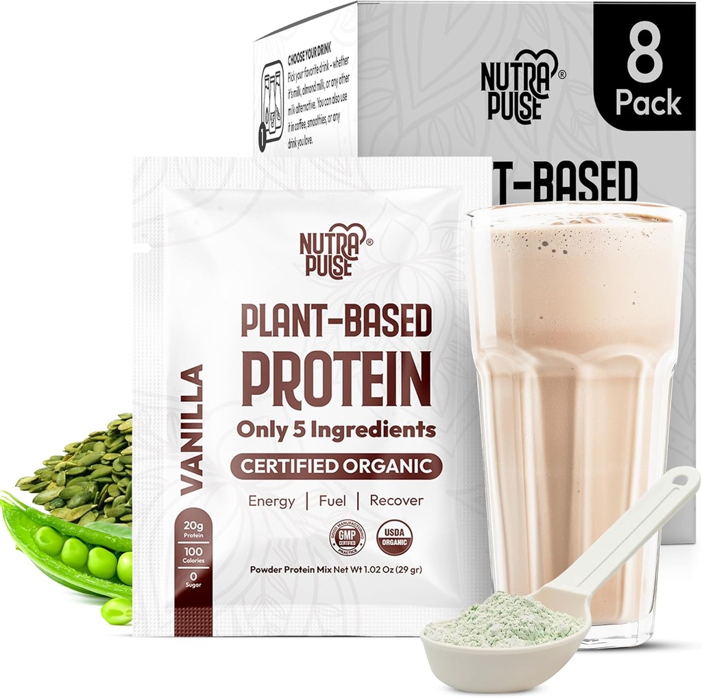 Organic Vegan Protein Powder Vzorek Pack - Plant- Based Protein, gluten- Free, non GMO, 20g Protein Per Serving, Great for Smoothies & Shakes (Vanilla, balení po 8)