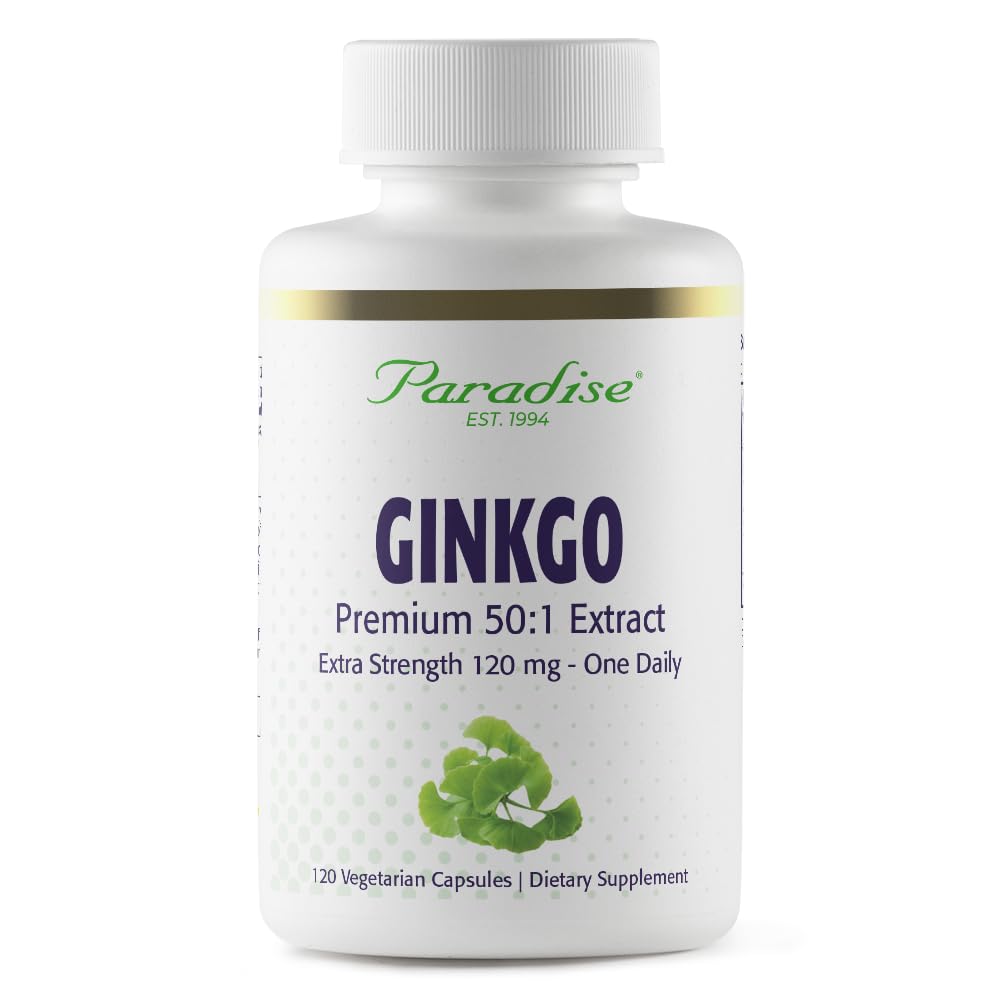 Paradise Herbs Ginkgo Biloba Extract, Super Potent, Ultra Pure, Vegan, Non GMO, Gluten Free, 120 Vegetariánské kapsle