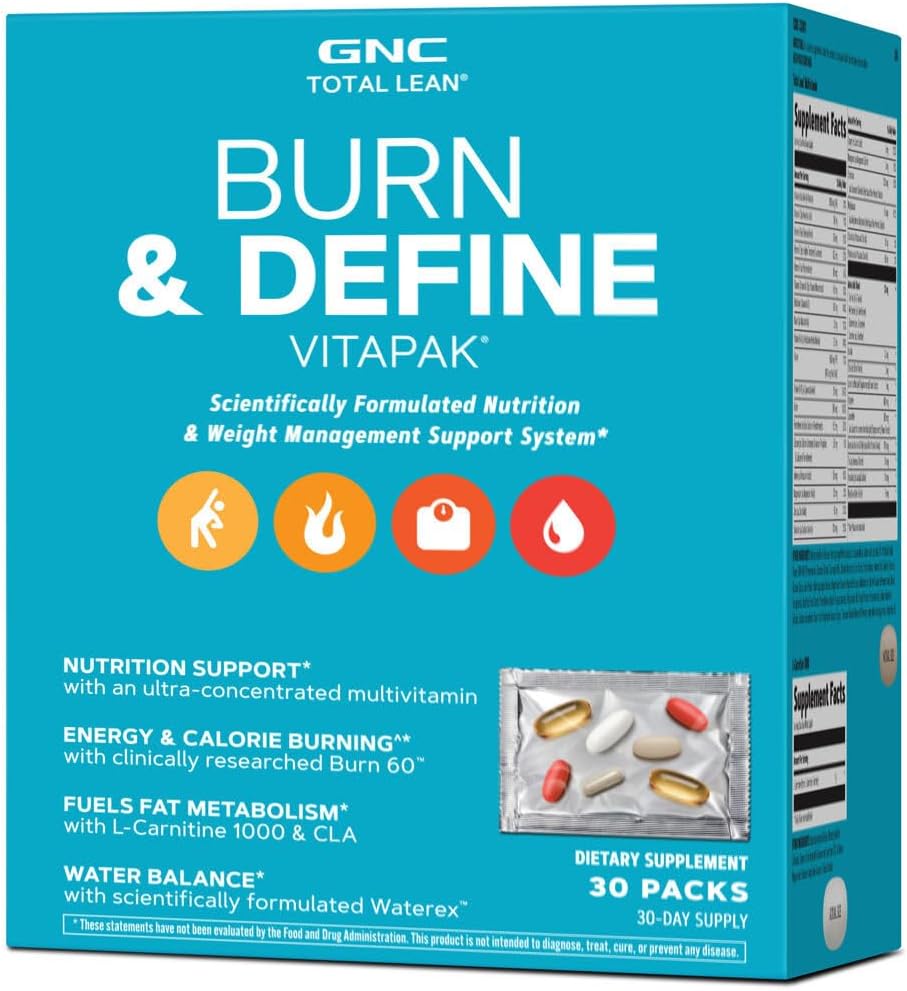 GNC Total Lean Burn and Define VitaPak Program pro muže a ženy, 5-in-1 Pack for Energy, Weight Management, Calorie Burn, Imunitní zdraví, Vodní bilance, 30 Služeb
