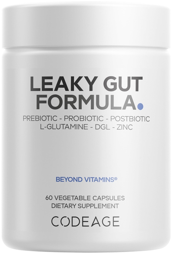 Codeage Leaky Gut dodatek, L-glutamin, N-acetylglukosamin, Probiotický, butyrická kyselina, polyfenoly, Quercetin, DGL, Marshmallow Root, Berberine, BioPerine, Skořice, Vegan, Non- GMO, 60 Kapsle