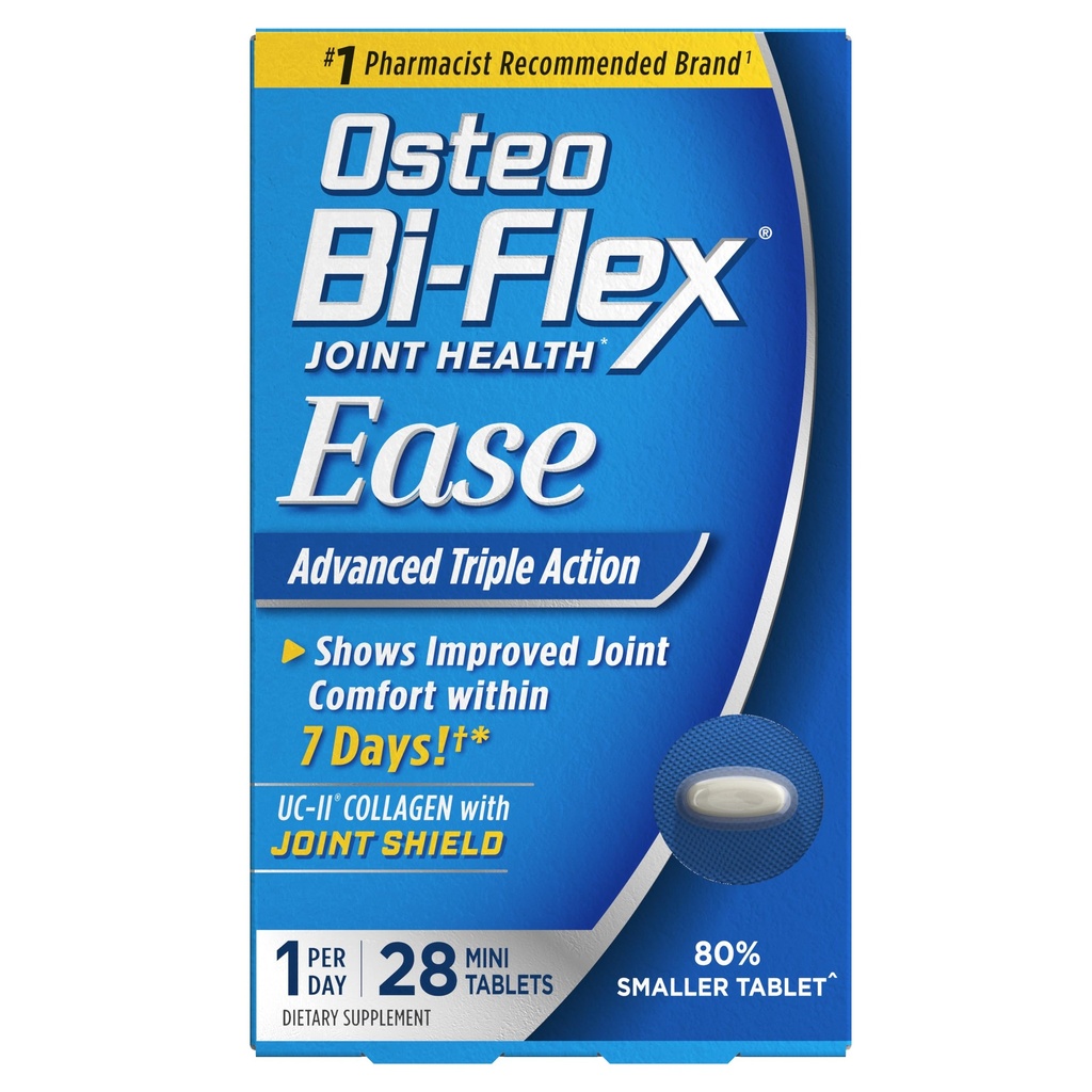 Osteo Bi-Flex Ease Pokročilá trojitá akce s vitamínem D Společné doplňky, Mini- tablety, 28 Počet