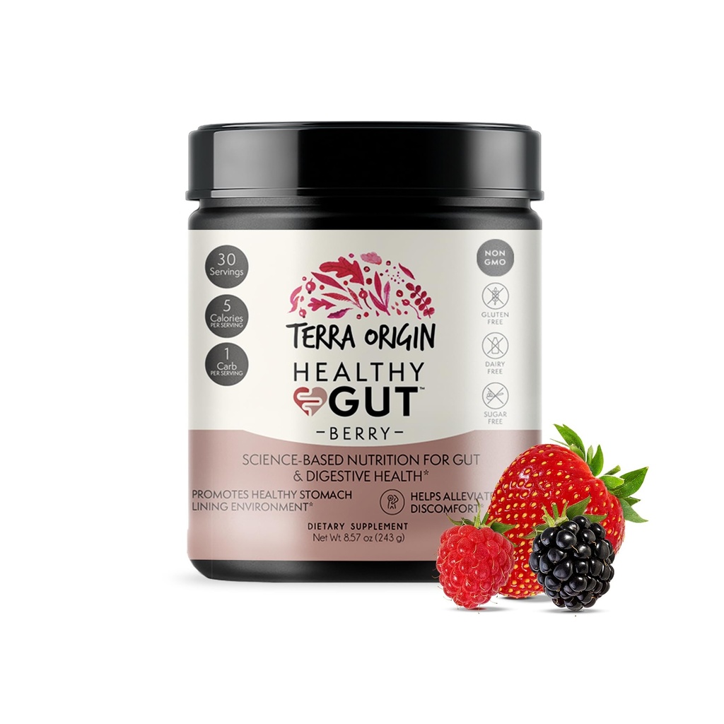 TERRA ORIGIN Zdravý Gut Powder (Berry Flavor) CARL 124; 30-Servings with L-glutamin, Zinek, Glucosamine, Slippery Elm Bark, Marshmallow Root and More!