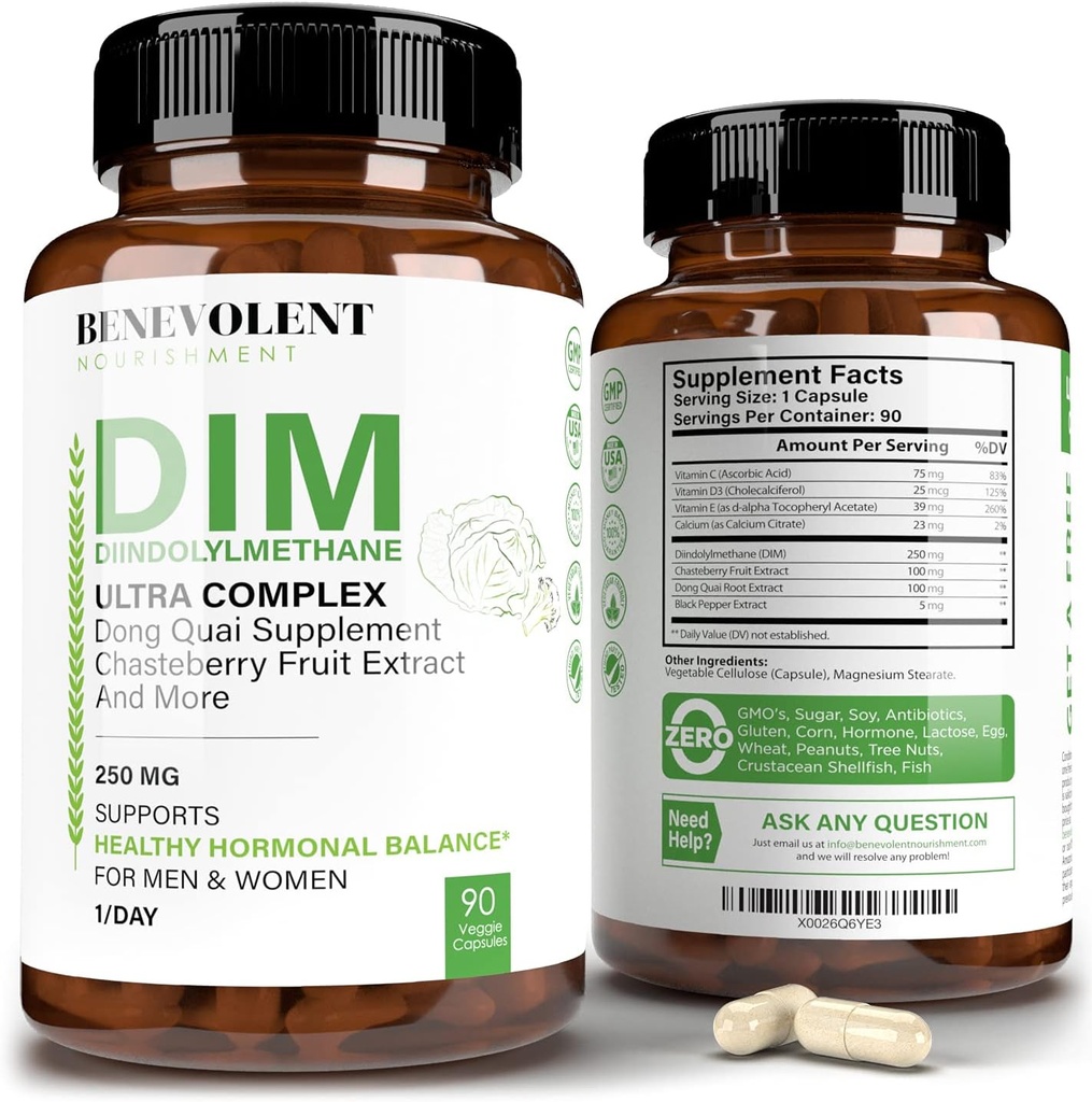 Benevolentní nurizace Maximální síla DIM dodatek 250mg - 90 Vicaps Diindolylmethan Ultra Complex Plus Chasteberry, Dong Quai Extract + Více