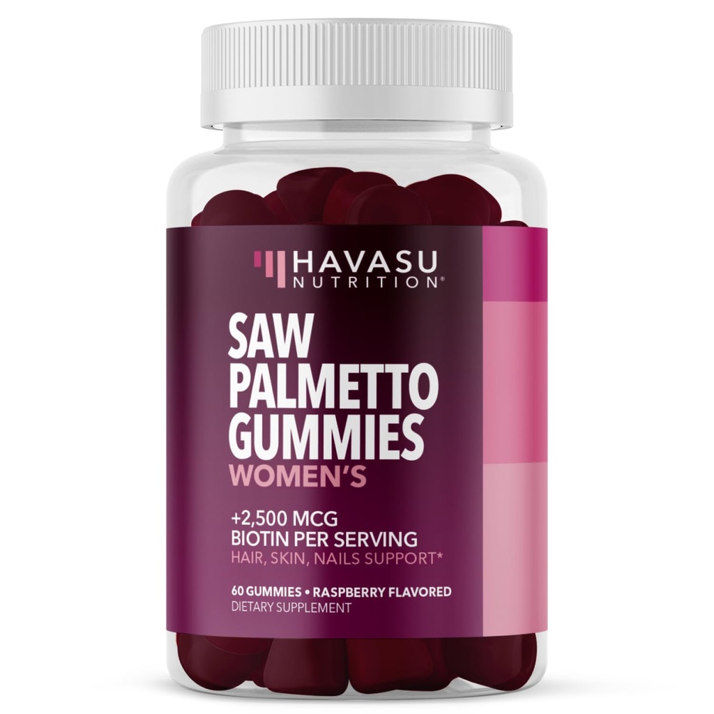 Saw Palmetto pro ženy s 2500mcg Biotin - DHT Skříň a vlasy, kůže, hřebíky Zdraví Gummies - 60 Počet - Podporuje silnější a Fuller Looks Looks a Radiant Skin - Vegan, Non- GMO, 1 měsíc dodávky