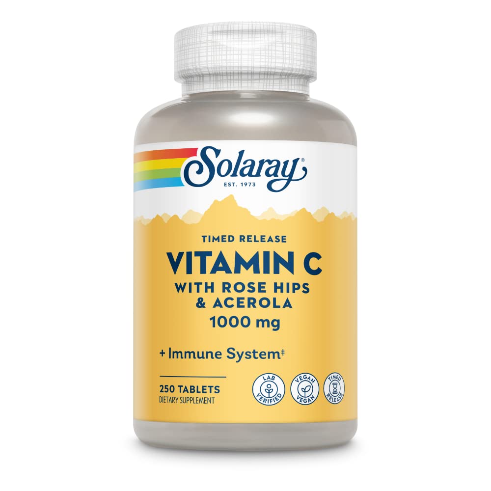 SOLARAY Vitamin C w / Rose HIPS & Acerola PHAR124; 1000mg PHARMAR 124; Two- Estate Timed- Release Zdravé imunitní funkce, kůže, vlasy a nehty Podpora PHAR124; Non- GMO PHARMAR 124; 250ct
