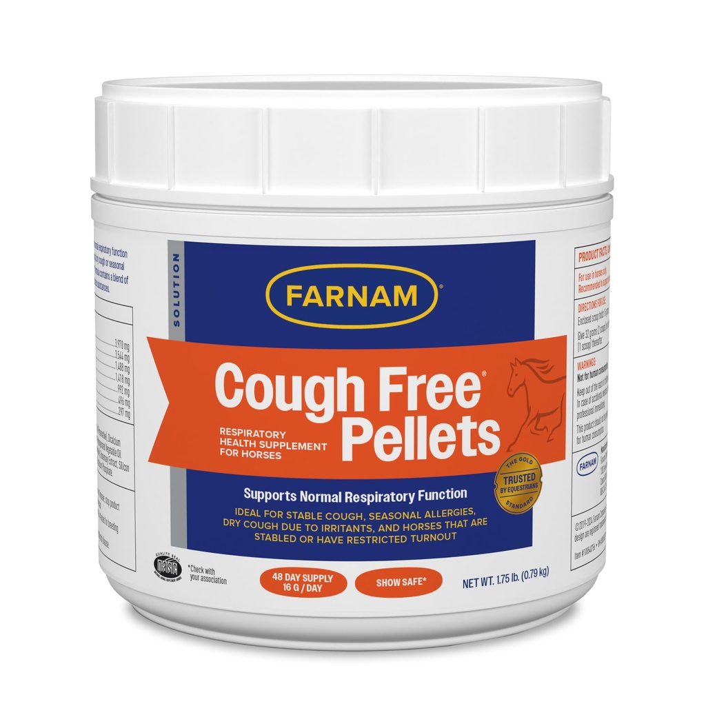 Farnam Cough Free Pellet Respirační doplněk zdraví pro koně, poskytuje respirační podporu pro koně se sezónní alergie nebo stabilní kašel, 1.75 lb., 48 Day Supply