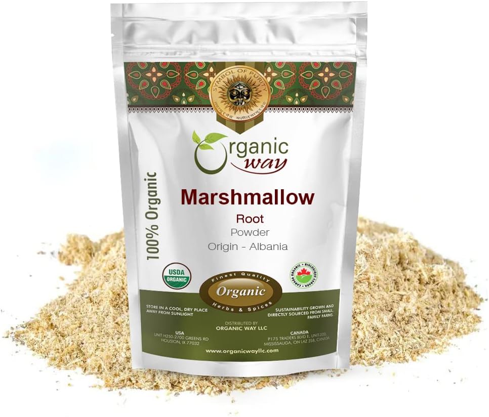 Organic Way Marshmallow Root Powder (Althaea Officinalis) - Bylinný čaj 124; European Wild- Harvest CLAS124; Organic & Kosher Certified CLAS124; Non GMO & Gluten Free CLAS124; USDA Certified CLAS124; Původ - Albánie (1 / 4LBS / 4OZ)