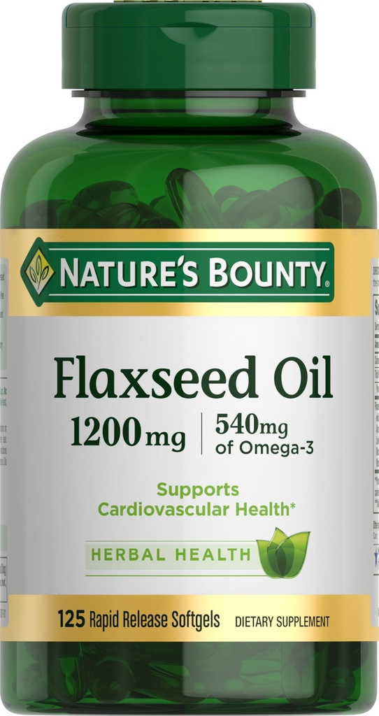 Příroda je Bounty Flaxseed a Omega 3, Dietní dodatek, podporuje kardiovaskulární zdraví, 1200mg, Softgels, 125 ct