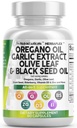 Clean Nutra Oregano Oil s černým semenným olejem Česnek Olive Leaf Extract - Olej Oregano Kapsle Imunitní podpora Carvacol & Thymoquinone Dodatek pro ženy a muže + bezinky Vitamin D3 & Zinek