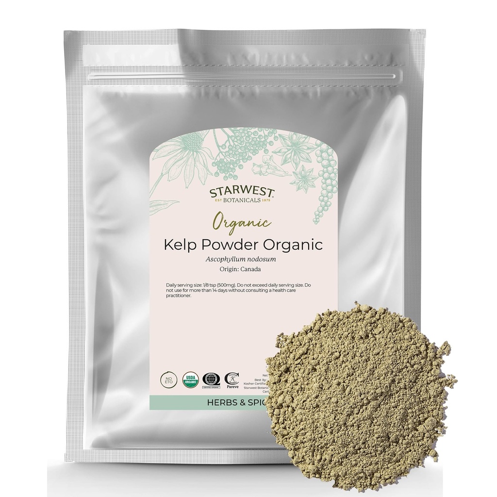 Starwest Botanicals Organic Kelp Powder - Nutrient Rich, Přírodní zdroj jódu, draslík, hořčík, zinek, železo, a vápník, Certified Kosher, Non- GMO - 16 oz Bag