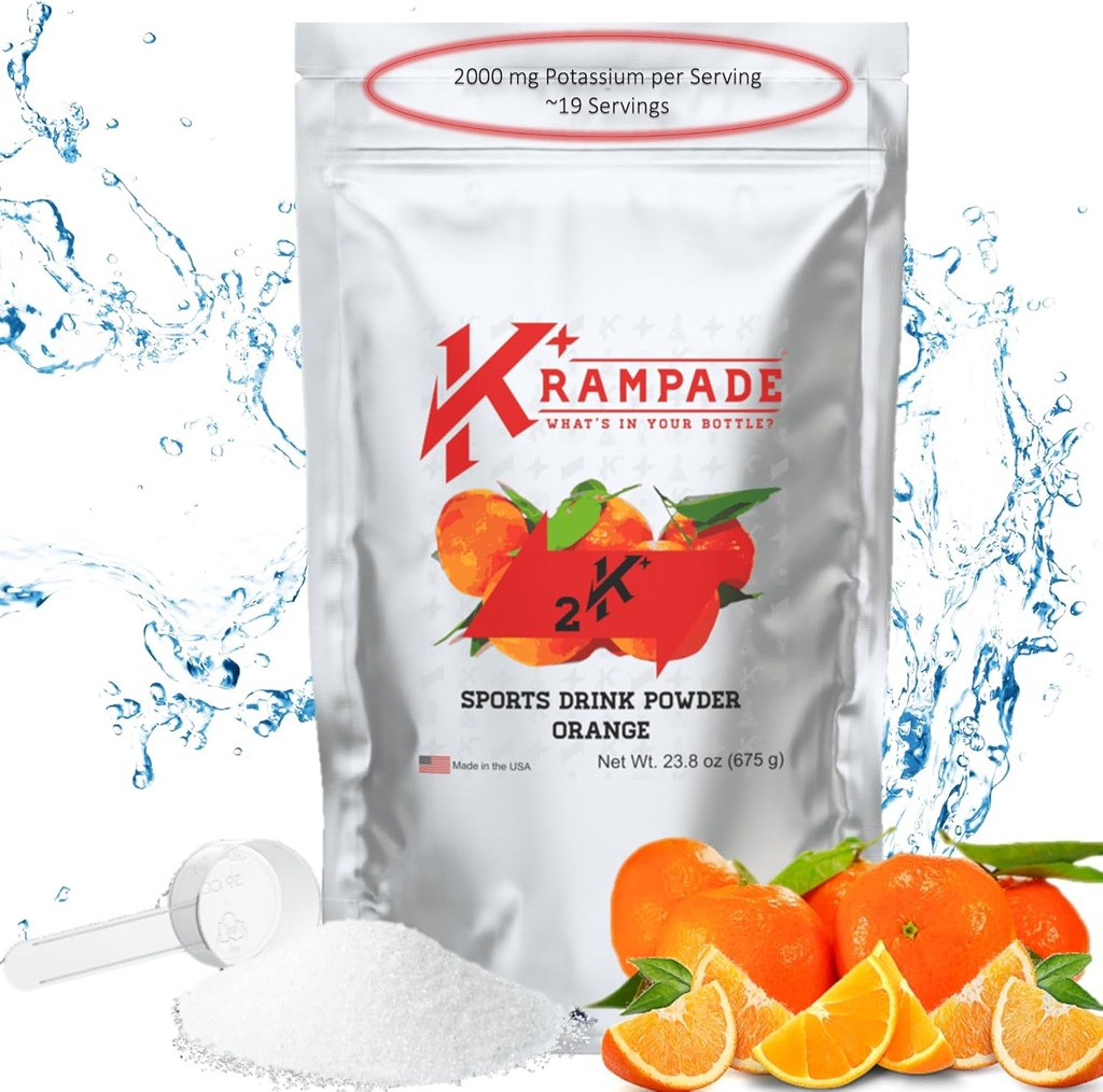 Krampade Electrolytes Powder Draslík Supplement - 2000 mg K +, > 2X více než kokosová voda 124; Krampade Relief and Prevention Appendix 124; Hydratační prášek