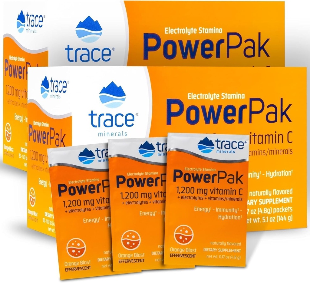 Stopy Minerály 124; Power Pak Electrolyte Powder Packets 124; 1200 mg vitaminu C, zinku, hořčíku 124; Zvýšení imunity, hydratace a přírodní energie 124; Orange Blast 124; 60 Packets
