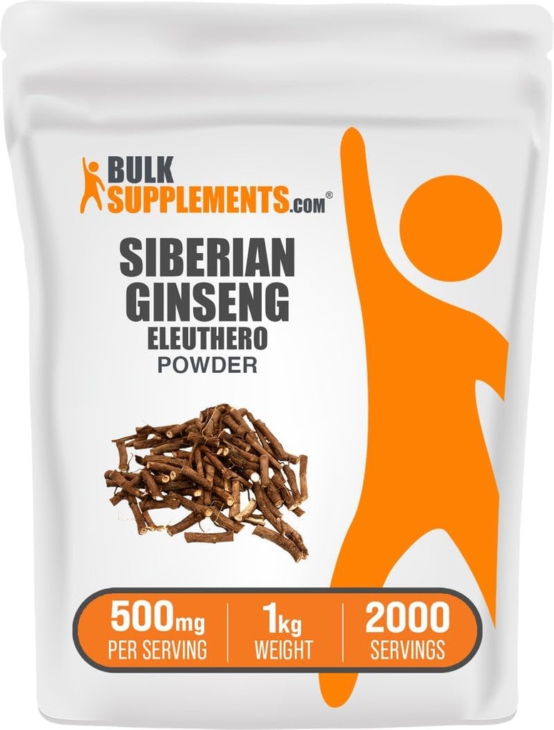 BulkSupplements.com Eleuthero Powder - Sibiřský ženšen Powder, Eleutherococcus senticosus, Ginseng Herbal Supplement - Gluten Free, 500mg na Serving, 1kg (2,2 kg) (balení po 1)