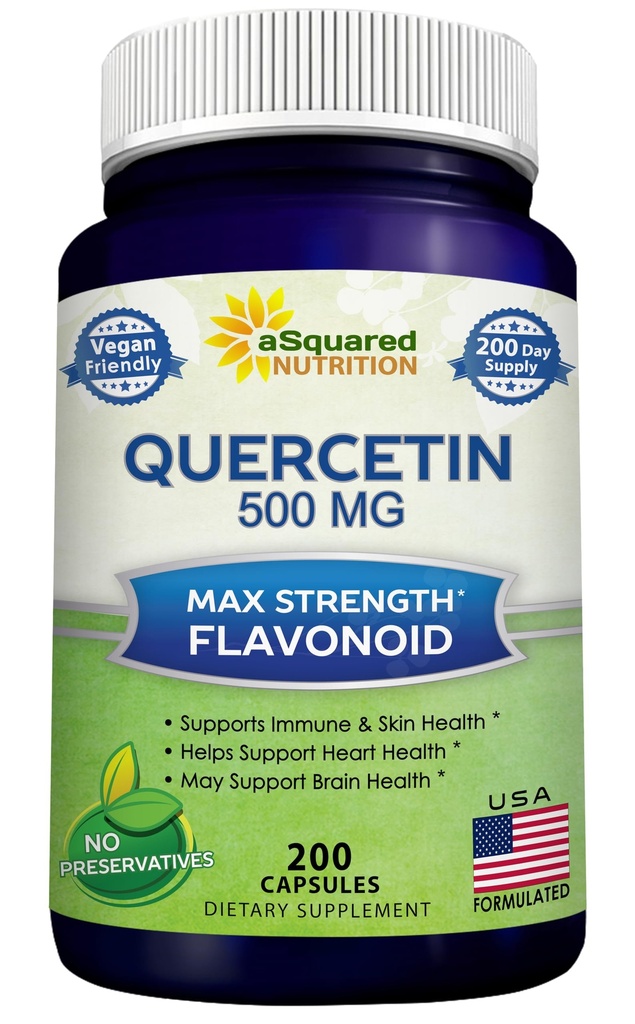 aSquared Nutrition Quercetin 500mg Dodatek - 200 Kapsle - Quercetin Dihydrát na podporu kardiovaskulárního zdraví - Max síla prášek komplexní pilulky na pomoc zlepšit imunitní odpověď