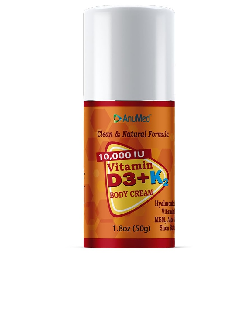 ANUMED - Vitamin D3 s K2 10000 IU Cream + Magnesium + Hyaluronová kyselina + vitamín E. Promotes Silnější kosti, Svaly, Sponky. Maximální absorpce vápníku, Cestovní velikost (1.8oz) (Balíček květen Vary)