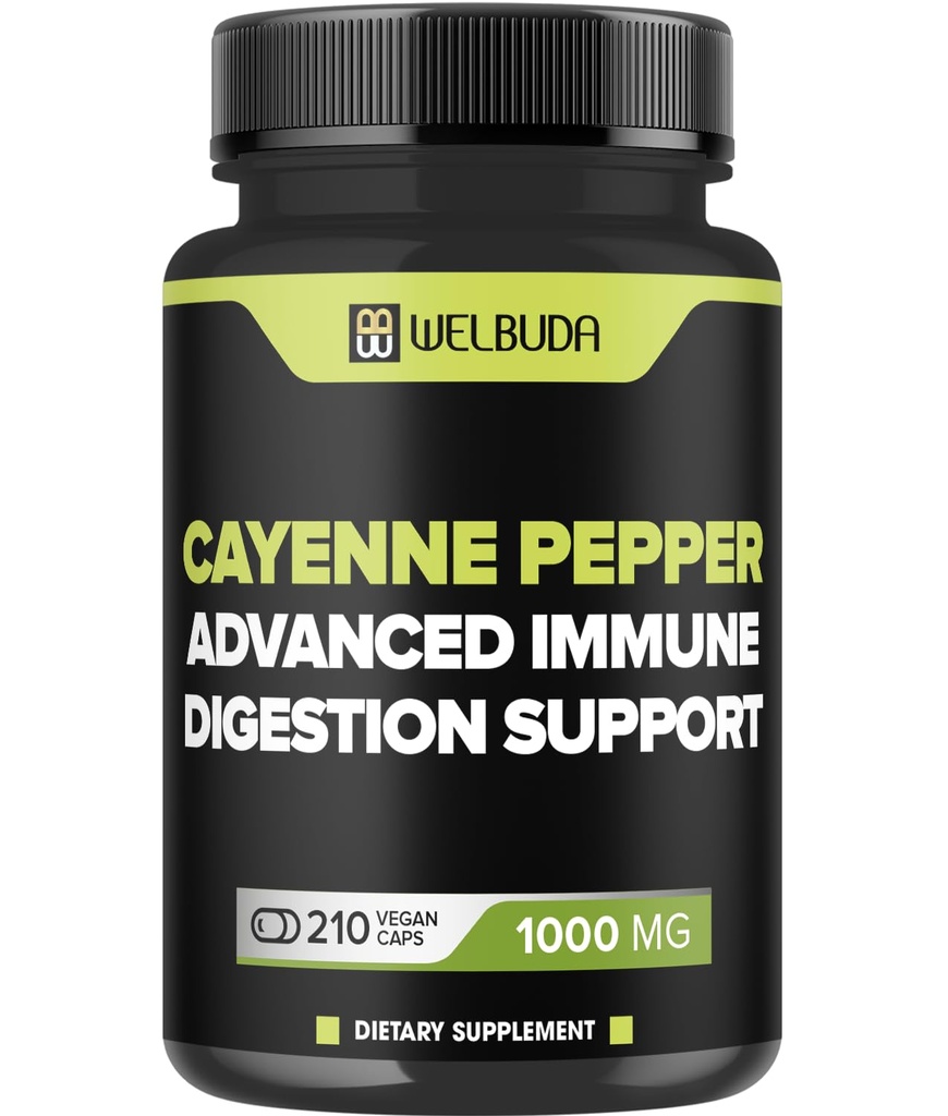 210 Kapsle - Cayenne Pepper doplňky Extract 10: 1 s Berberine HCI, Česnek Bulb, Olive Leaf & More - Kombinovaný vzorec pro stravitelné zdraví, srdeční zdraví a imunita funkce