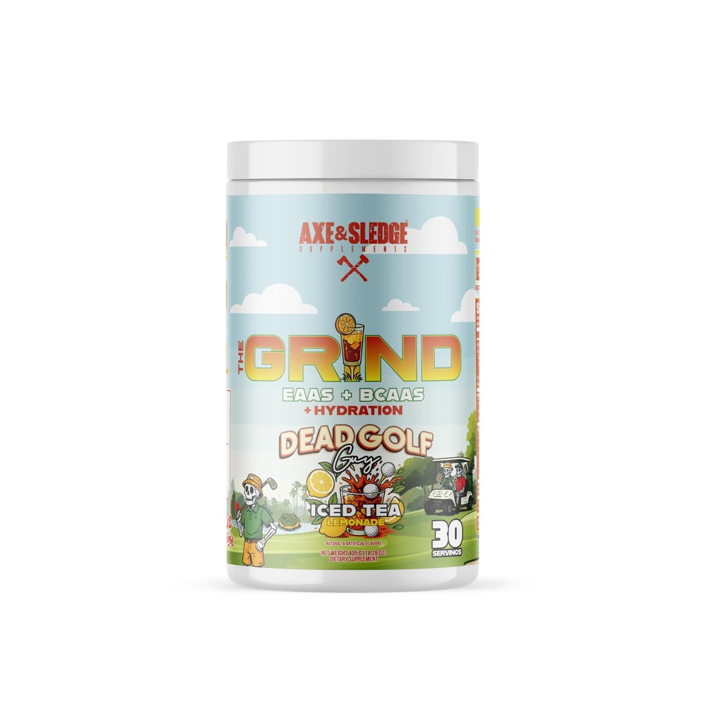 Axe & Sledge The Grind Essential Amino Acids CLAS124; EAA & BCAA Powder CLAS124; Muscle Recovery & Electrolytes for Hydration CLAS124; Stimulant- Free, Vegan CLAS124; 30 Servings, Dead Golf Guy