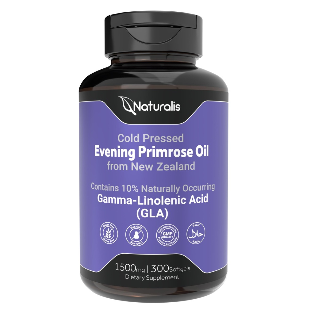 Naturalis Večerní Primrose Oil (Cold Pressed) 124; 100% přírodní z Nového Zélandu 124; Non-GMO, Soy & Gluten Free, Zero Filler 124; 300 Mini-Softgels