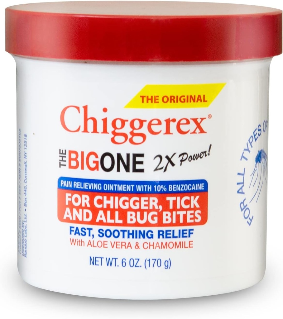 Chiggerex 2X Power First Aid Medicated Ointment for Chiggers, Mosquito Bites, Ticks and Bug Bite Relief with Aloe Vera & Hemomile, 6 oz