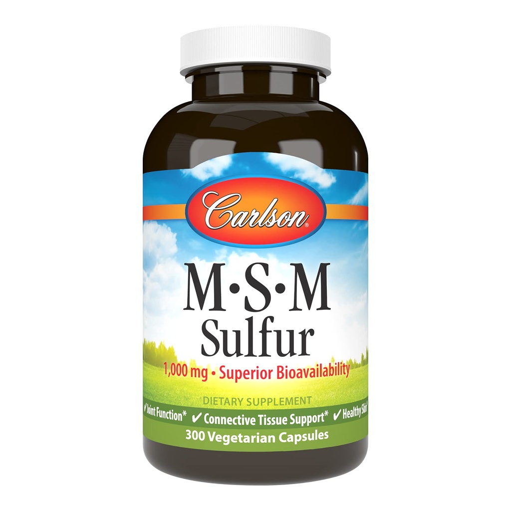 Carlson - M- S- M síra, 1000 mg - Superior Biologická dostupnost, Společná funkce, Podpora a zdravá pokožka tkáně, 300 Vegetariánských kapslí