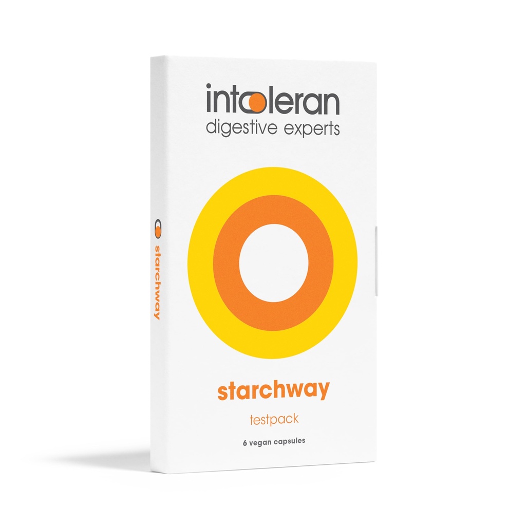 Netolerantní Starchway Digestive Enzymes - testpack 6 tobolek CUP124; dodatek pro intoleranci Starch & Sacrose CUP124; Pomáhá Digest Sugars & Starchy Foods CUP124; Invertase & Gluco- Amylase Enzymes CUP124; Vegan CUP124; Nízká FODMAP
