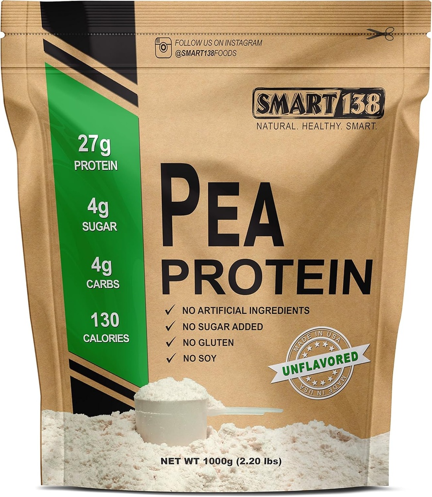 100% čistý pea protein, Ultra hladký prášek, Vegan, gluten- Free, Soy- Free, Dairy- Free, Non-GMO, USA / Kanada, Keto (Nízký karb), přírodní BCAA (1000g / 2.2lbs, bez příchutí)
