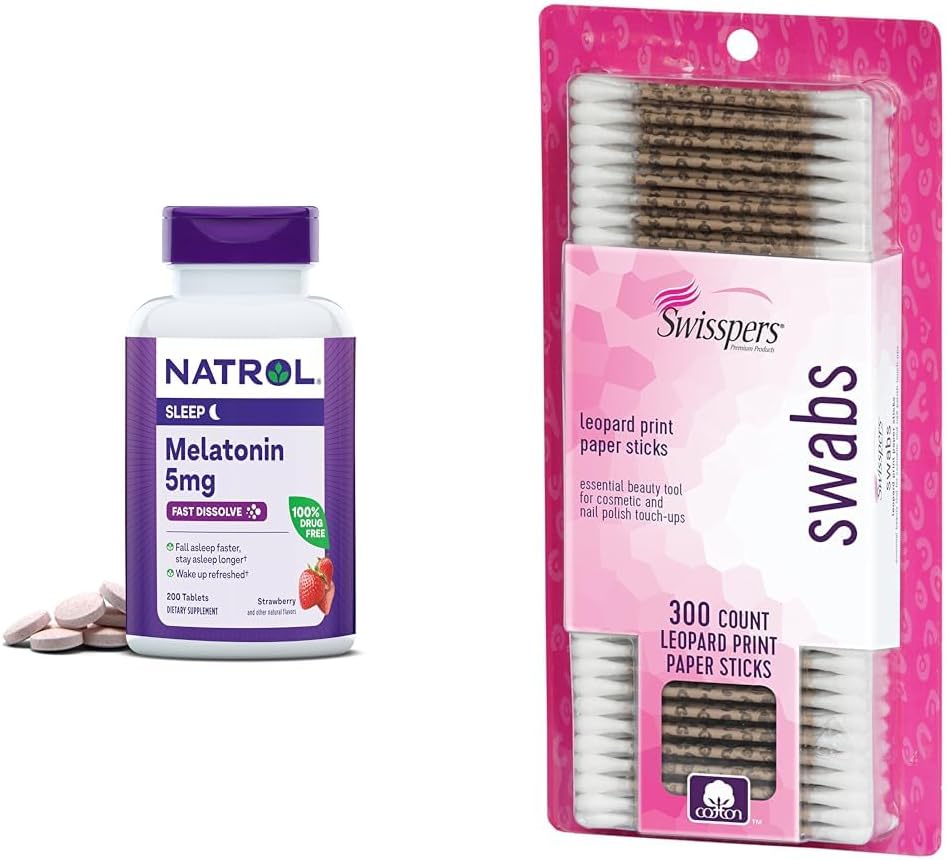 Natrol Melatonin 5mg Fast- Disolve 200 Tablet & Swisspers Cotton Swabs 300 Počet