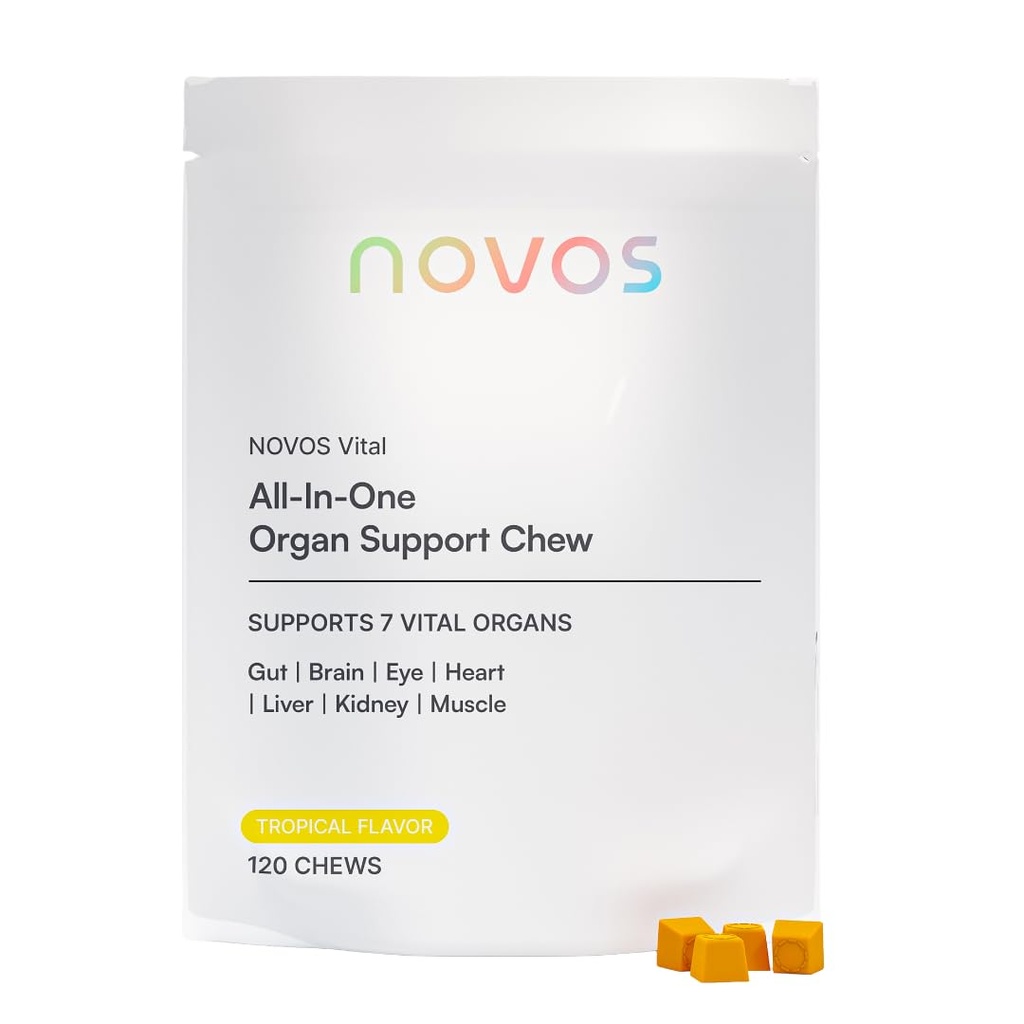 Novos Vital Nutritional Supplementary Chews for Organ Játra, Mozek, Oči, Srdce, Gut Support - Nattokinase, Lutein, Inulin, Rutin, Tropical Flavor (120 Počet)