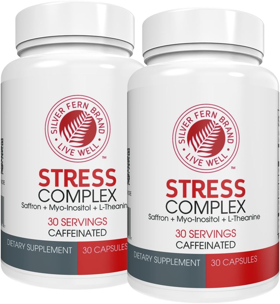 Silver Fern Stress Complex - s kofeinem - Spánek, strach, nálada & Více - se Saffron doplňky, L-Theanine dodatek, a Myo-inositol - Přírodní Stress Relief dodatek (Pack o 2)