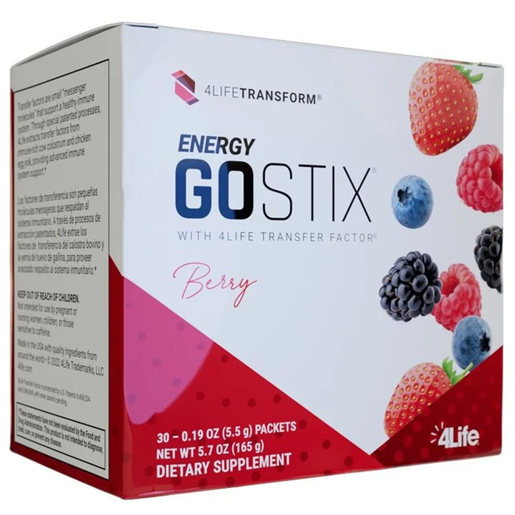 4Life Energy Go Stix, Zdravý energetický nápoj Mix, Kofein z Guarana, Maca, Yerba Mate a Green Tea Leaf Extract, Berry Flavor - 30 Packets
