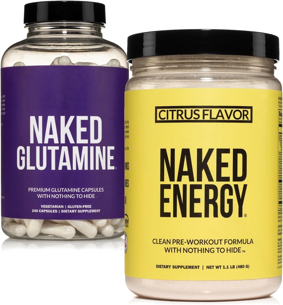 Nahý Vegan Energizing Muscle Recovery Bundle: Nahý Citrus Energy a 240 Nahý L- glutamin Kapsle, 1000mg