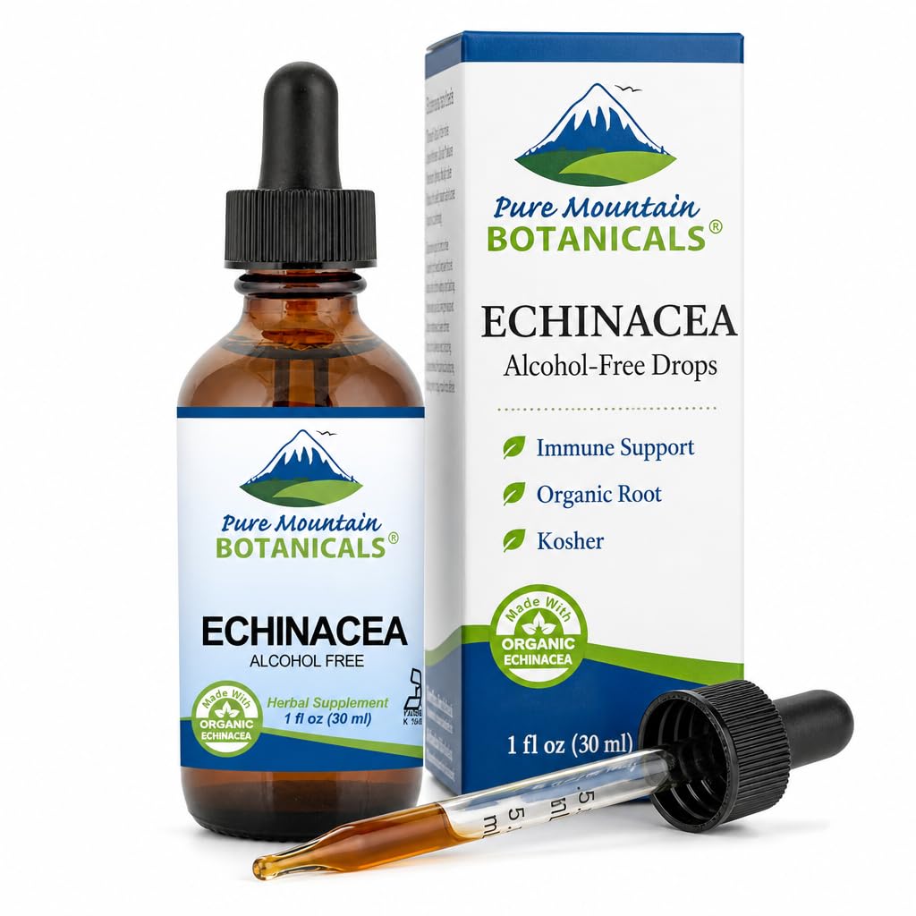 Čisté horské botaniky kapalné Echinacea kapky - Kosher tinktura Alkohol zdarma extrakt - 500mg Organic Echinacea -1oz láhev