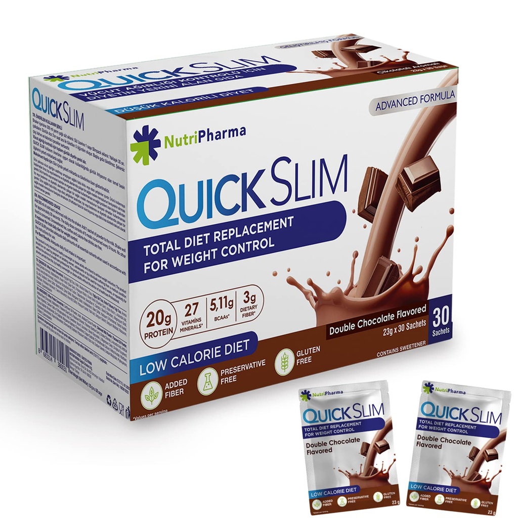 Rychlé Slim Strava Náhradní Shake pro hubnutí, 30 Služeb, 20g Protein, 27 Vitamíny & Minerály, Dietní Vláknina, Nízký karb, gluten zdarma (Double Chocolate, 30 Sachets)