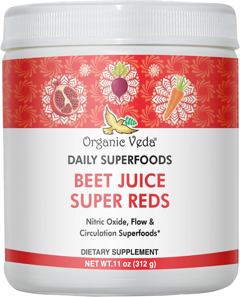 Organic Veda Beet Root Juice Supplement with Superfood Red - Beet Juice Powder with Nitric Oxide to Support Circulation, Energy, Endurance, and Stamina - Vegan, Non- GMO - 11 oz