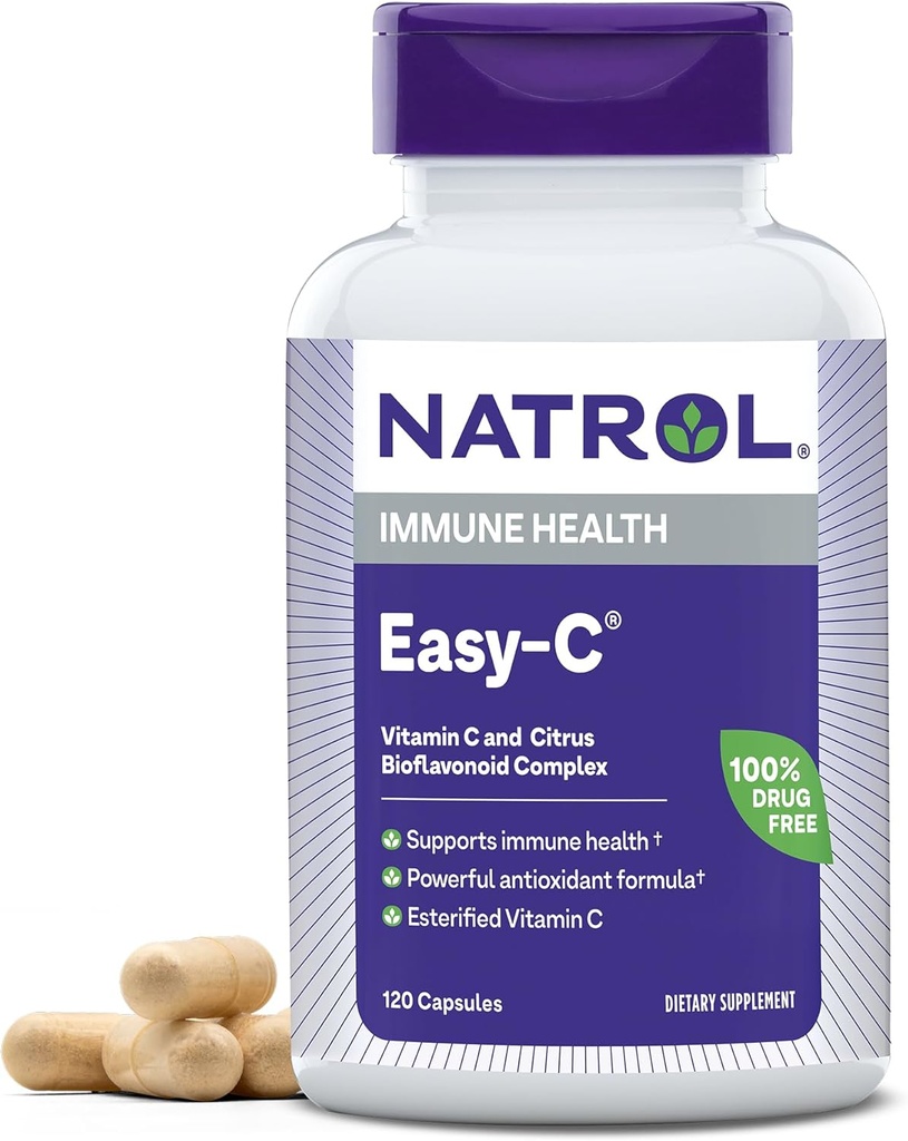 Natrol Easy- C imunitní zdraví, dodatek stravy, podporuje imunitní zdraví s vitamínem C a bioflavonoidy, Veggie Kapsle, 500 mg, 120 Počet