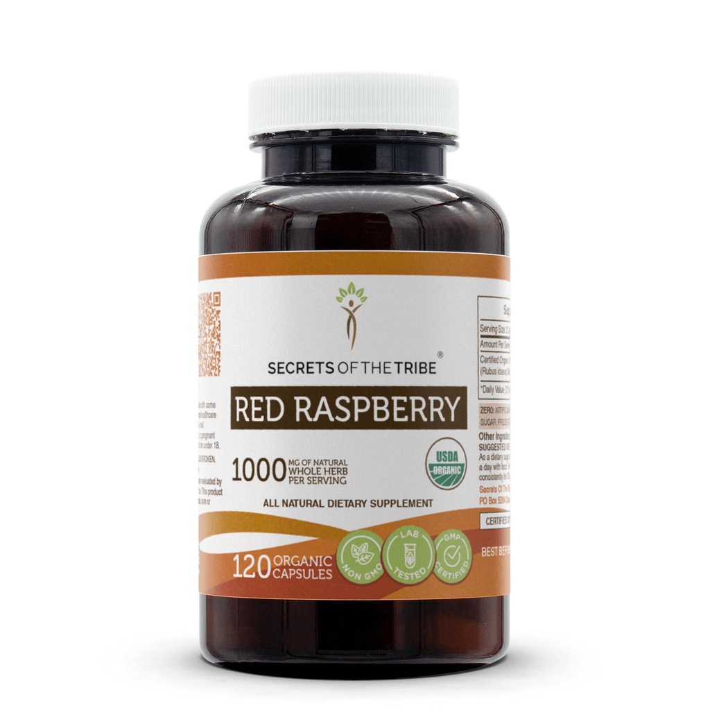 Tajemství Tribe Red Raspberry USDA Organic Capsules CLAS124; Certified Organic Vegetarian Capsules, Bylinné dietní dodatek CLAS124; Rubus idaeus Sured Leaf (120 Počet)