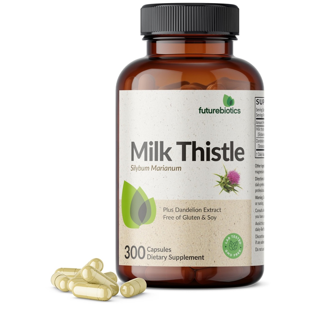 Futurebiotika Mléko Thistle Silymarin Marianum & Pampeliška Root Játra Podpora zdraví, Antioxidant Podpora, Detox, 300 Kapsle