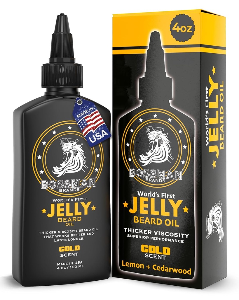 Bossman Jelly Beard Oil pro muže (4 oz, Gold Scent) - Softens, Moisturizes & Podmínky s přírodními přísadami