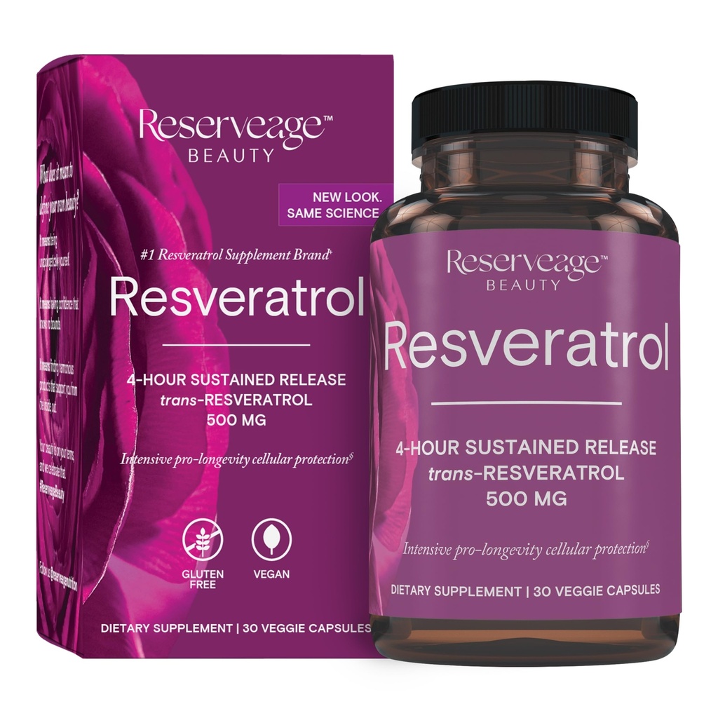 Rezervace Beauty, Resveratrol 500 mg, Antioxidant dodatek pro srdce a buněčné zdraví, podporuje zdravé stárnutí a imunitní systém, Paleo, Keto, 30 Kapsle