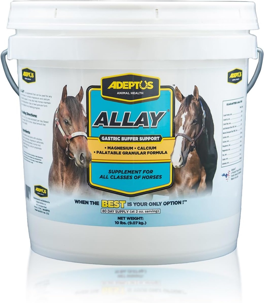 Adeptus Nutrition Allay Equine Dodatek, Stravovací Buffer w / vápník & hořčík, Calming Granular Formule w / Licence, Prebiotická základna, Kvasinková kultura, Podpora pro všechny třídy koní, 10 Lbs