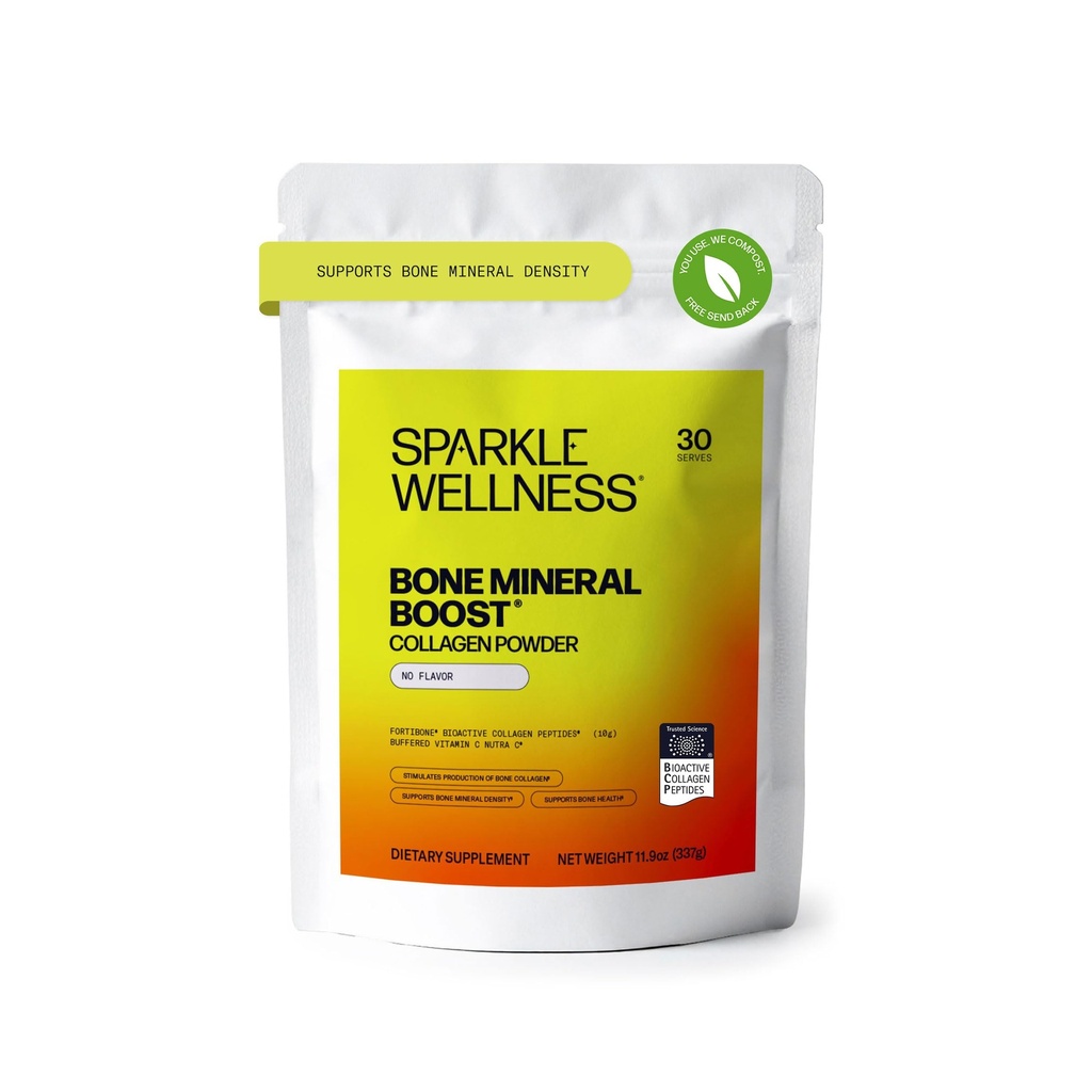 Sparkle Wellness Bone Mineral Boost (No Flavor) [30 Slouží] 124; Kolagen prášek dodatek 124; FORTIBONE Bioaktivní kolagen Peptidy a Buffered Vitamin C Nutra C Supplementary