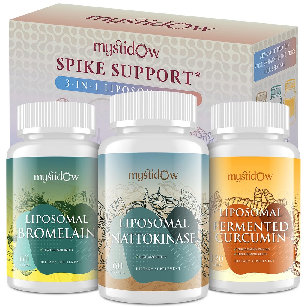Spike Support Trio pstruh 124; Liposomální Nattokináza 8000 FU 500mg, Bromelain 1150 mg & fermentovaný kurkumin 1800 mg pstruh 124; vysoká potence, zvýšená absorpční vzorec 124; pro imunitní, srdce a oběh Pstruh 124; 60 Služeb