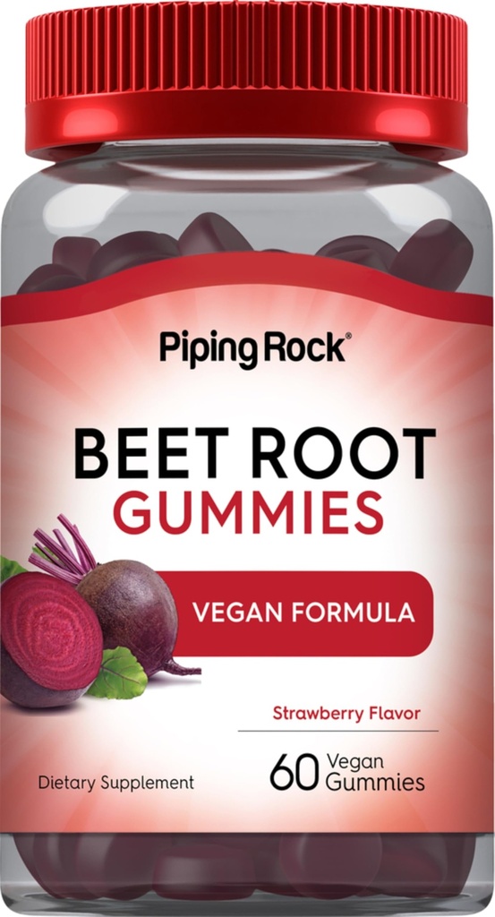 Piping Rock Beet Root Gummies CLAS124; 60 Count CLAS124; pro muže a ženy CLAS124; Oxid dusnatý dodatek CLAS124; s vitaminem C a Black Pepper CLAS124; Strawberry Flavor CLAS124; Vegan, Non- GMO, gluten zdarma
