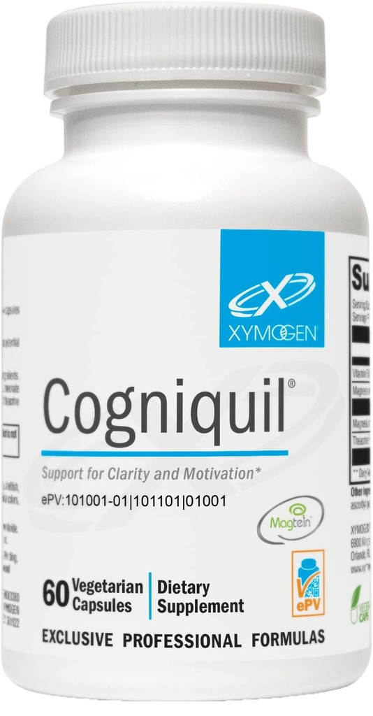 XYMOGEN Cogniquil - Podpora pro jasnost, zaměření, motivace, duševní a fyzikální energie - Magnesium L- Threonát dodávat biologicky dostupný hořčík do mozku, teakrin + vitamín B12 (60 Kapsle)