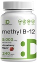 DEAL SUPPLAMENT Methyl B-12 Vitamíny 5000 mcg, 240 Žvýkací tablety CLAS124; Aktivní forma - Jahodová ochucená - Energy Support & Brain Health Function - Vegetarian & GMO Free