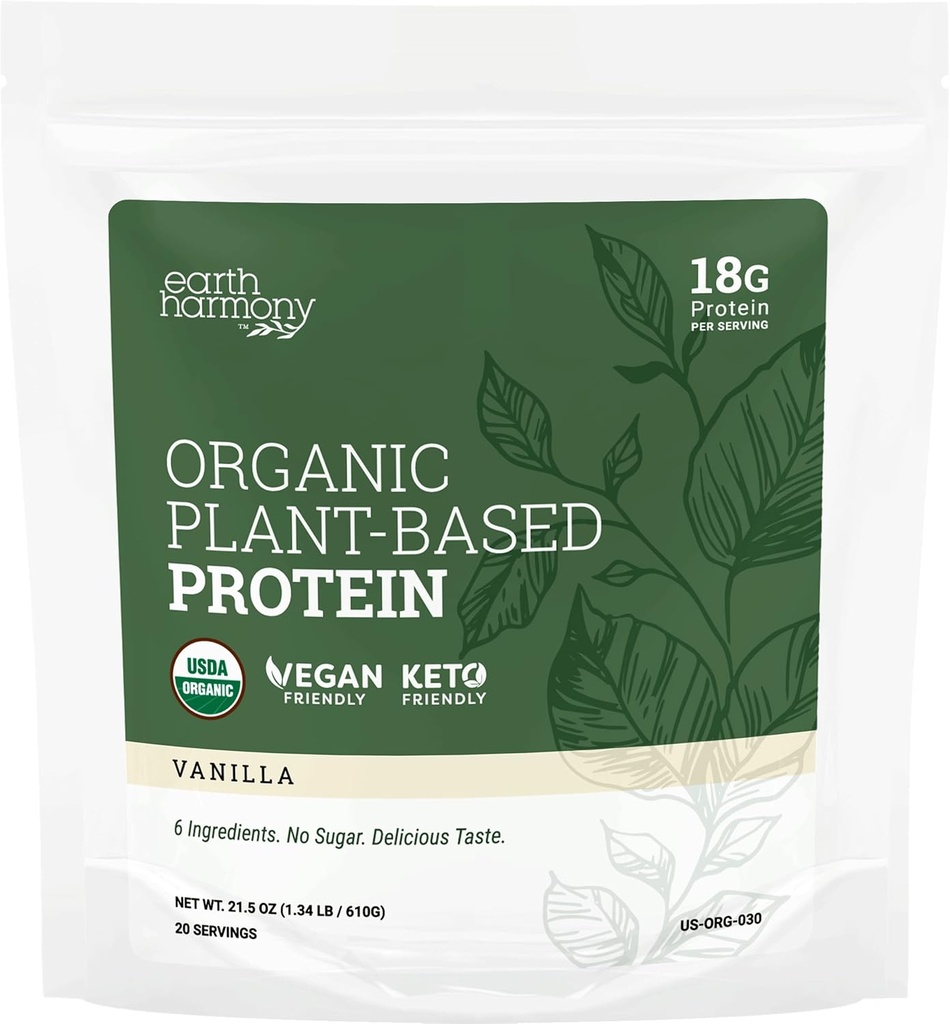 Organický proteinový prášek Vanilla, organický protein prášek pro ženy a muže, dýně & pea protein prášek vegan, gluten zdarma, rostlinné proteinové třepačky, 18g - 21.5 Oz