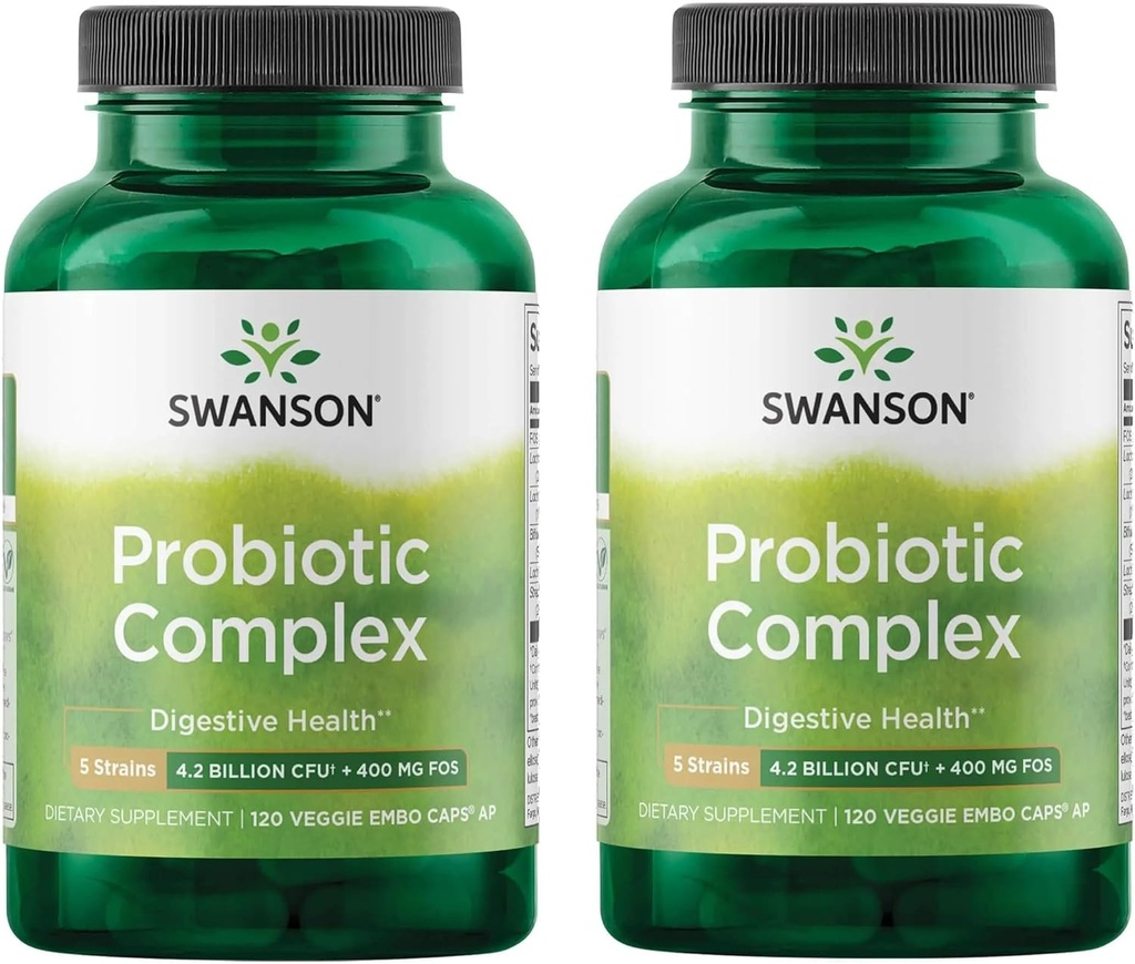 Swanson Probiotický komplex 4.2 Bilion CFU 5-Strain Digestive Health Fat Metabolismus Satiety Prebiotic FOS Complex Dodatek 120 Veggie DRcaps (2 Pack)