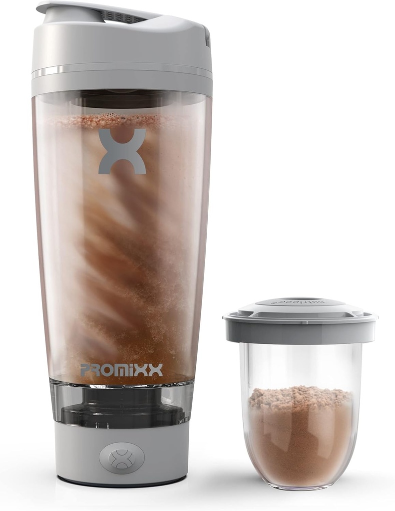 Promixx Pro Shaker Lahvička 124; Dobíjecí, Výkonný pro hladké proteinové třepání 124; zahrnuje doplněk skladování - BPA zdarma 124; 20oz Cup (Cool Gray)