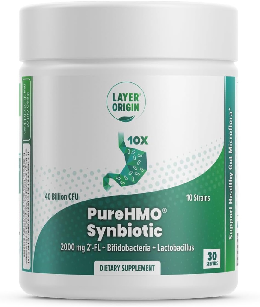 Vrstva Původ 124; PureHMO Synbiotic: Prebiotic + Probiotic, 2000 mg lidského mléka Oligosacharides Powder, 10 Strains, 40 Milion Probiotic - Prášek Forma
