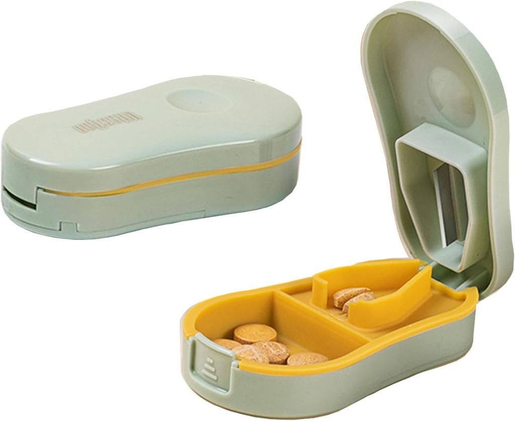 Lehké zelené malé ml Cutter Tříska s uzavírací zařízení pro malé a malé pilulky, Cuts Vitamíny Tablety, Přenosný Expressive Pill Drtič na kapesníky
